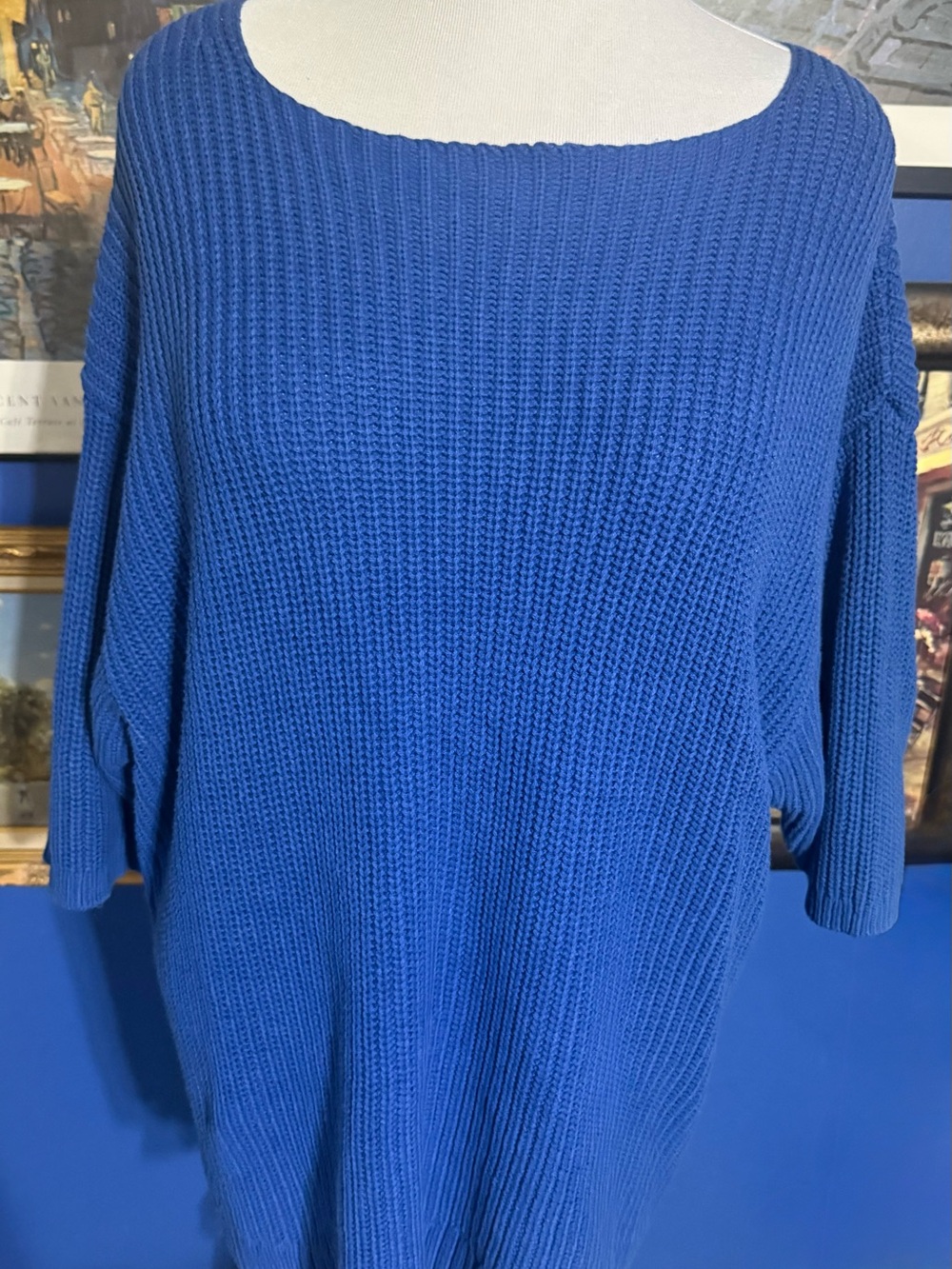 Woman Within Royal Blue Scoop Neck Knit Sweater